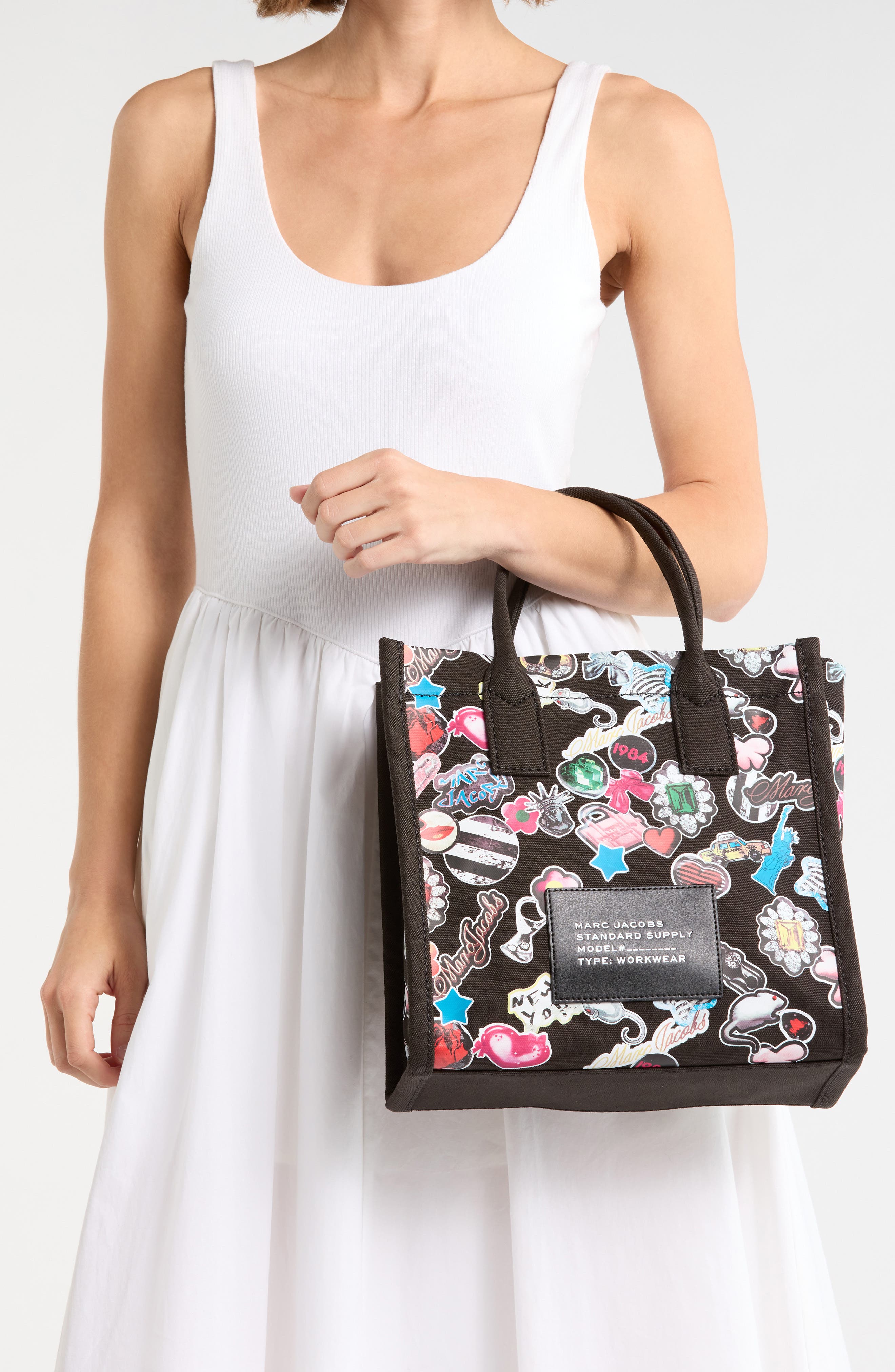 Marc Jacobs Sticker Print Canvas Tote, Alternate, color, Black Multi
