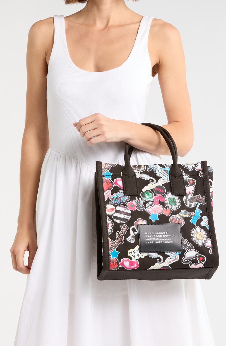 Marc Jacobs Sticker Print Canvas Tote, Alternate, color, Black Multi