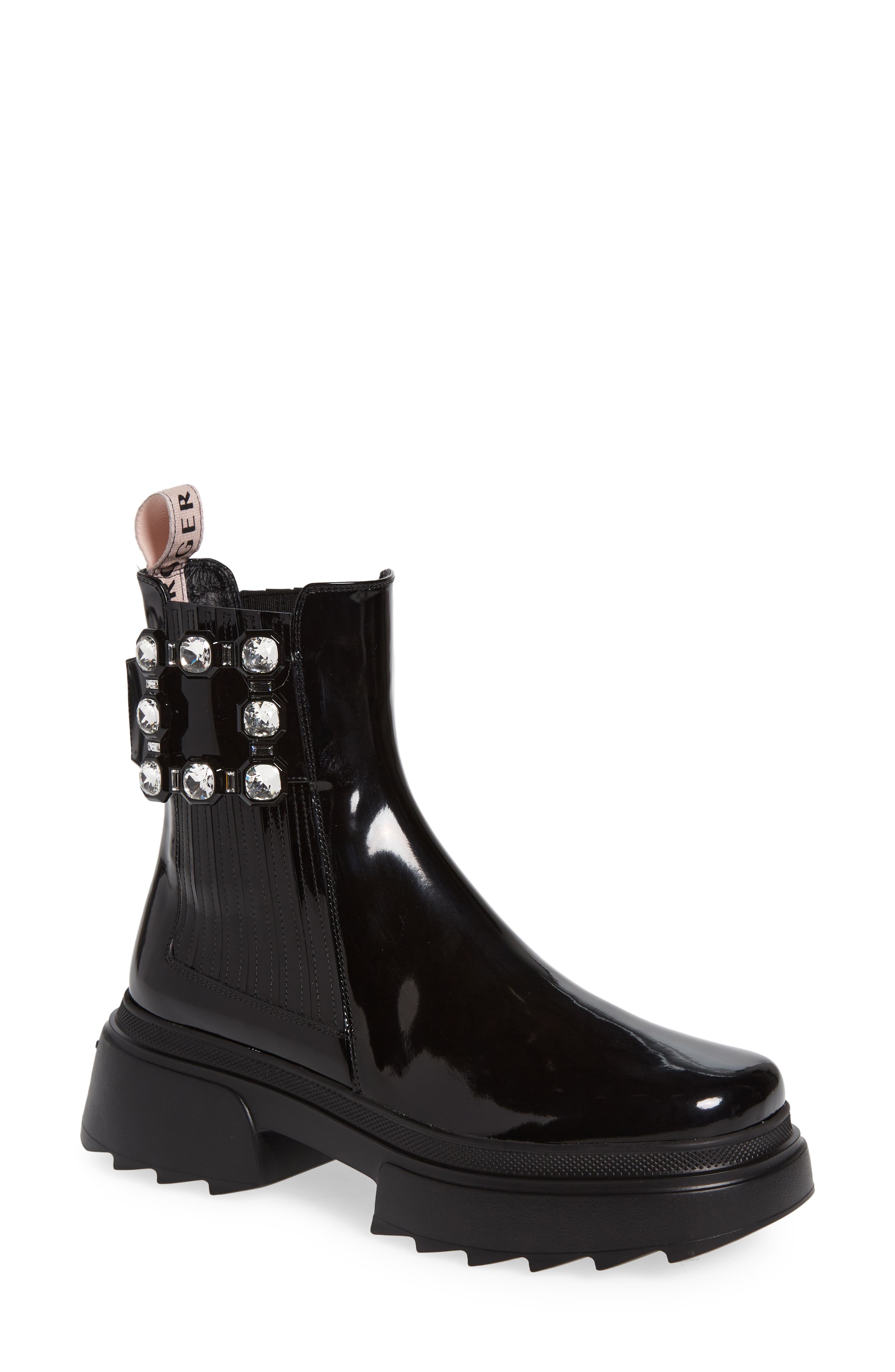 Roger Vivier Wallaviv Crystal Buckle Chelsea Boot, Main, color, Black