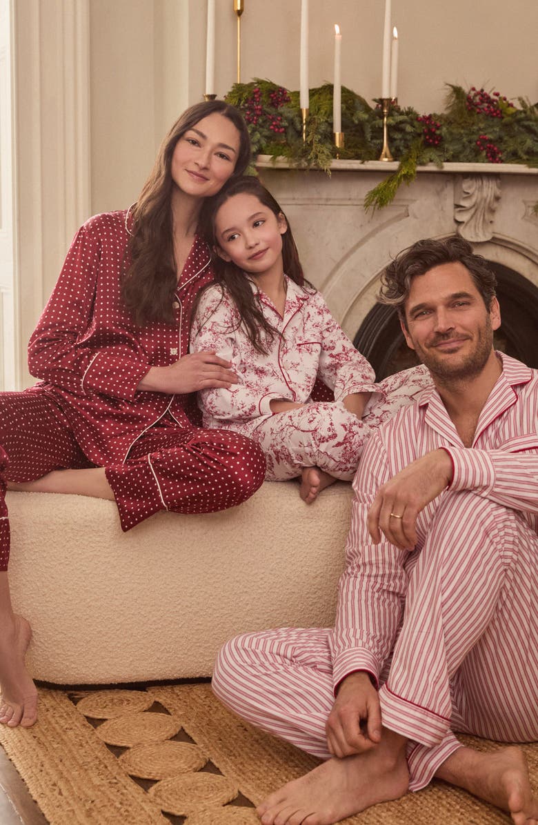 Petite Plume Print Mulberry Silk Pajamas, Alternate, color, Bordeaux