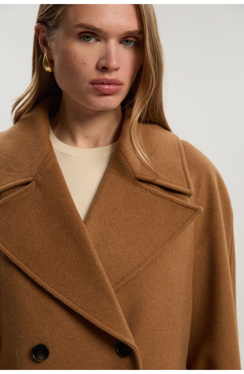 Karen Millen Brushed Wool Double Breasted Short Coat, Alternate, color, Camel