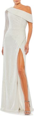 Mac Duggal Sequined Drop Shoulder Faux Wrap Gown