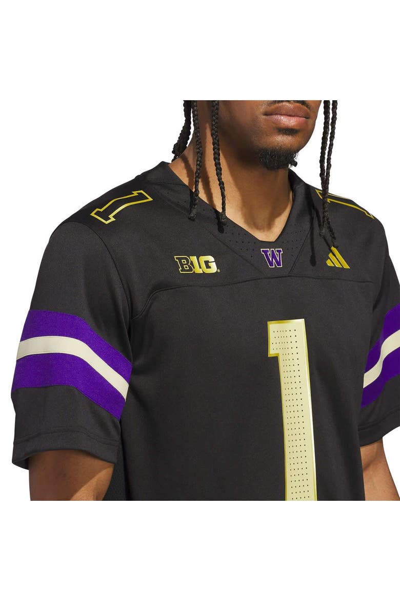 Men's adidas #1 Black Washington Huskies Premier Strategy Jersey, Alternate, color, Black