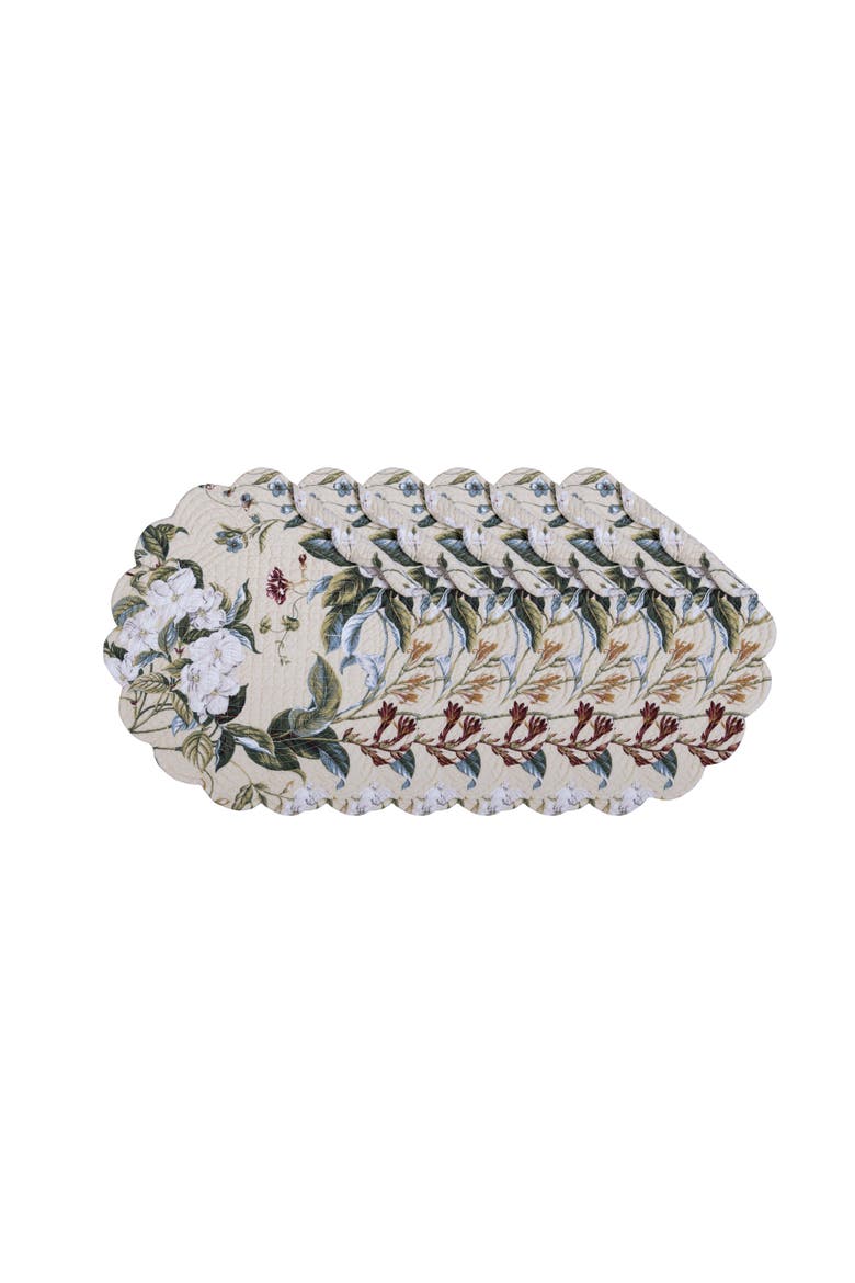 Garden Images Reversible Machine Washable Round Quilt Placemats Set of 6, Main, color, White
