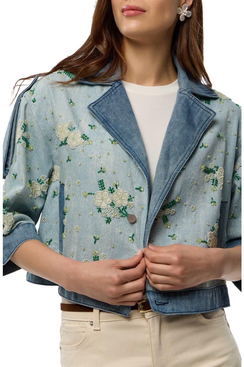 Beaded Denim Cardigan, Alternate, color, DENIM