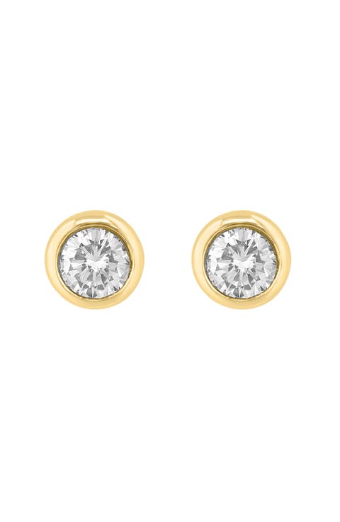 14K Gold Plated Sterling Silver Diamond Stud Earrings