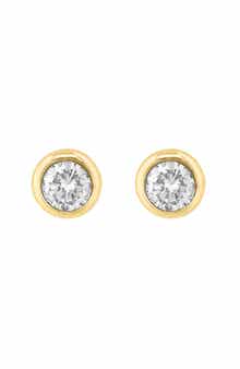 14K Gold Plated Sterling Silver Diamond Stud Earrings
