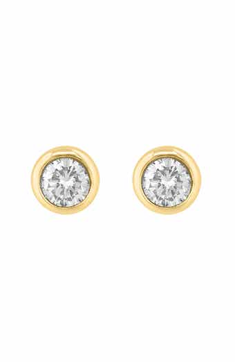 14K Gold Plated Sterling Silver Diamond Stud Earrings