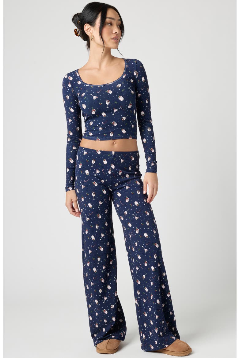 Holidaze Rib Sleep Top, Alternate, color, NAVY HOLIDAY DRINK
