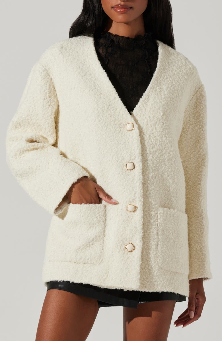 ASTR the Label Maidy Wool Blend Bouclé Knit Coat, Main, color, Cream