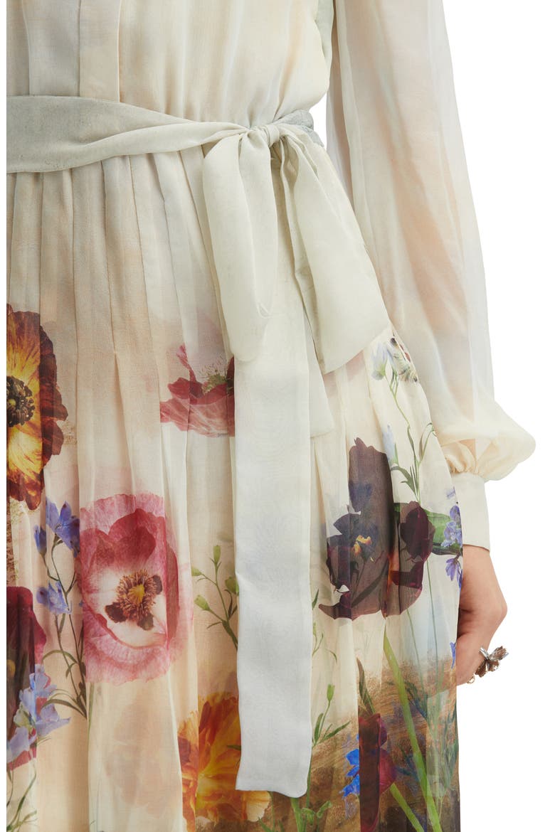 Floral Long Sleeve Silk Chiffon Dress, Alternate, color, IVORY MULTI