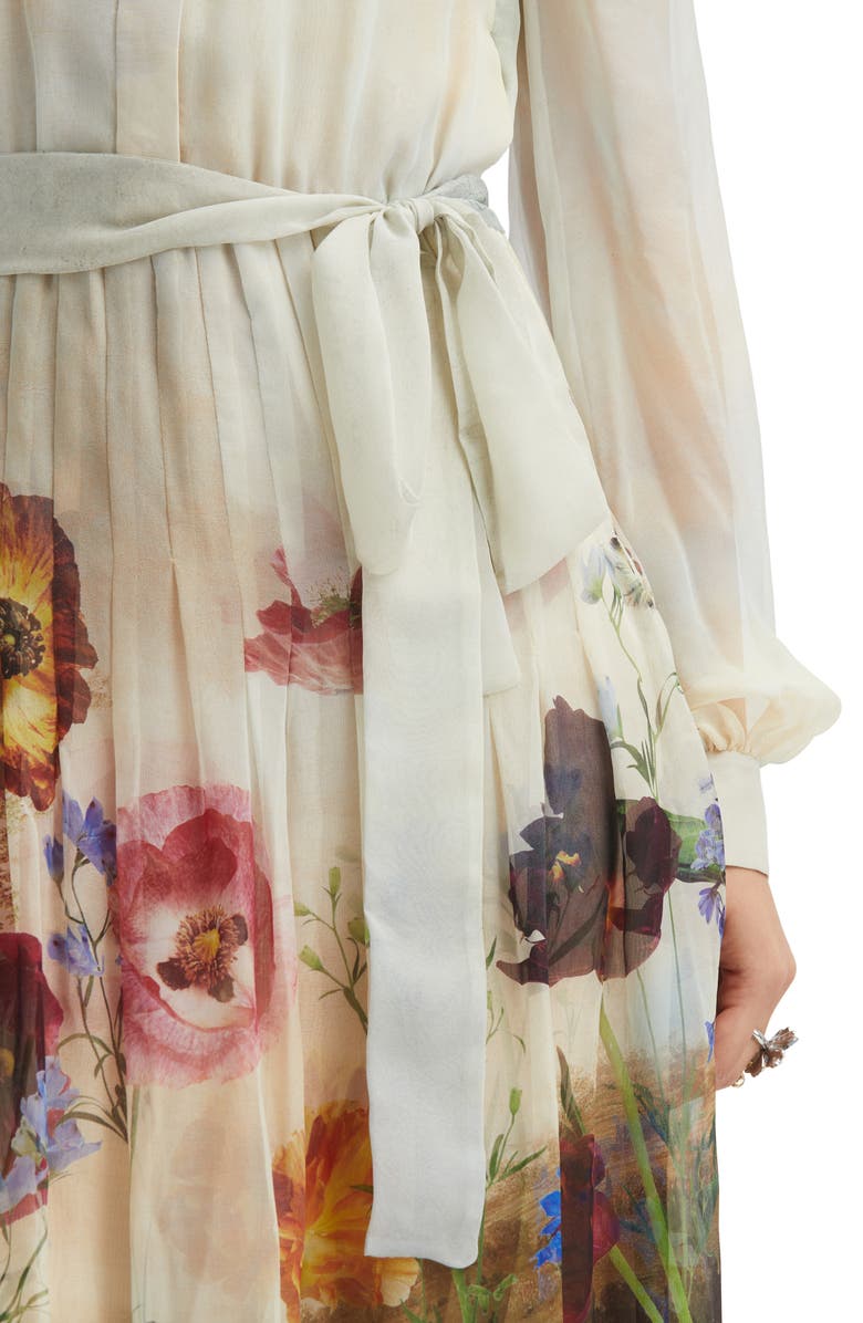 Oscar de la Renta Floral Long Sleeve Silk Chiffon Dress, Alternate, color, 