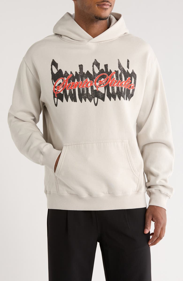 SANTO STUDIO Script Logo Cotton Fleece Hoodie, Main, color, Off-White