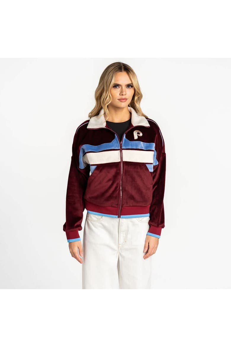 Women's The Wild Collective  Burgundy Philadelphia Phillies Velvet Cord Full-Zip Jacket, Main, color, Burgundy