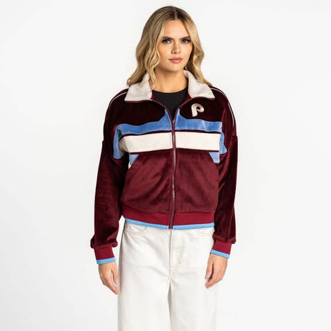 Women's The Wild Collective  Burgundy Philadelphia Phillies Velvet Cord Full-Zip Jacket
