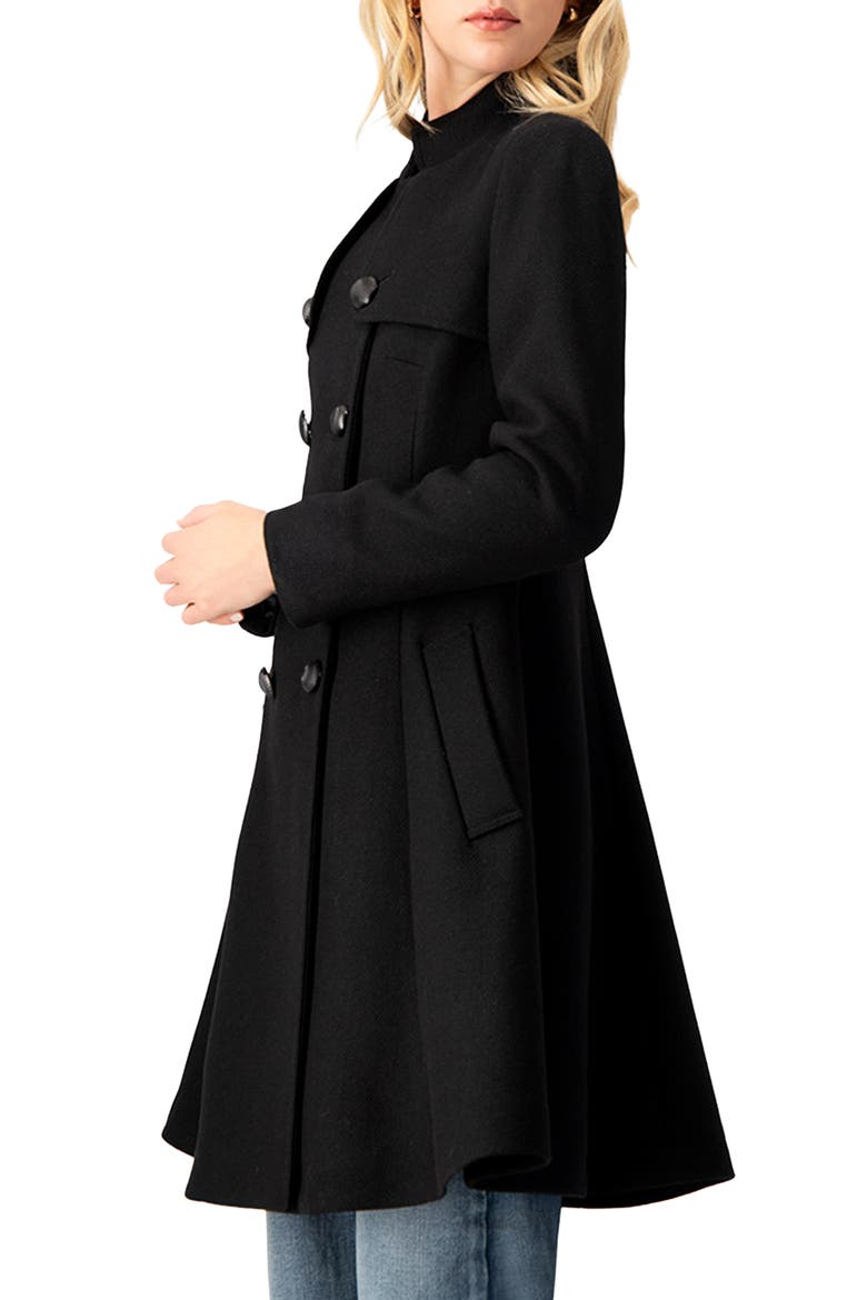 Cape-Collar Wool-Blend Fit-and-Flare Coat, Alternate, color, Black