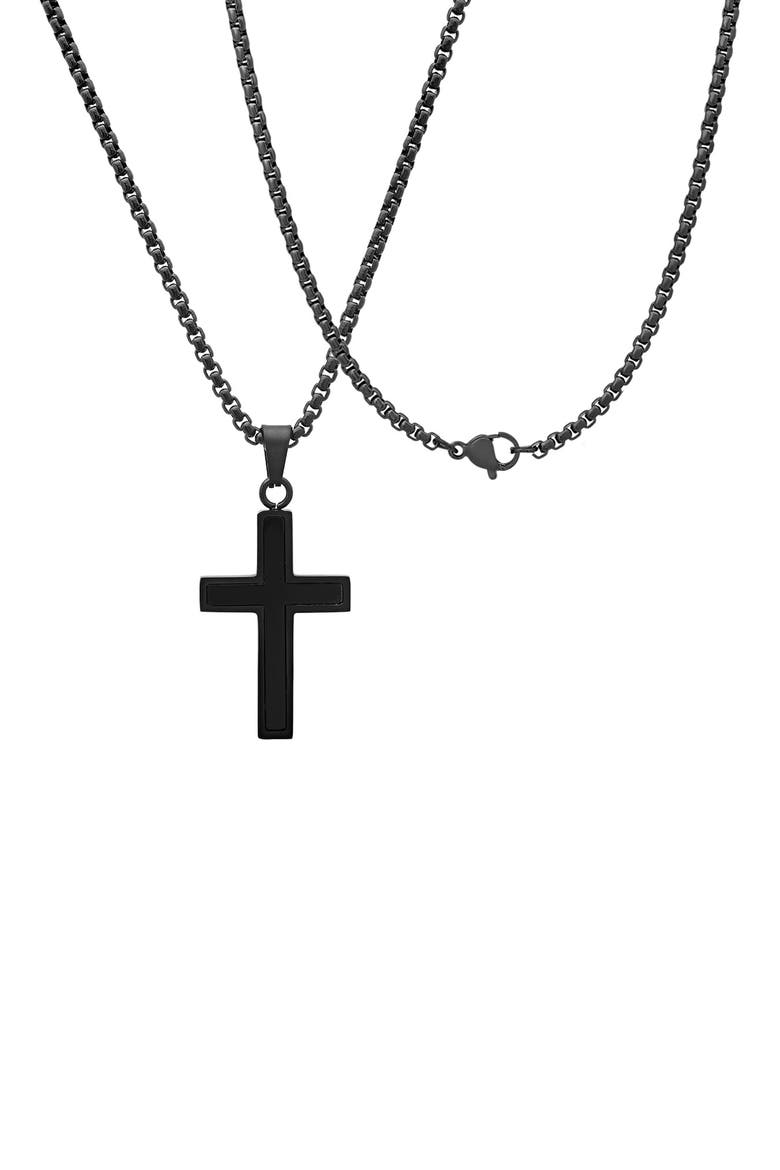 Men's Black Stainless Steel Cross Pendant Necklace, Alternate, color, BLACK