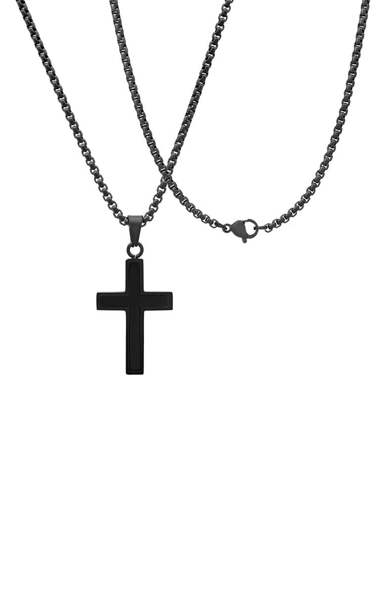 HMY JEWELRY Men's Black Stainless Steel Cross Pendant Necklace, Alternate, color, Black