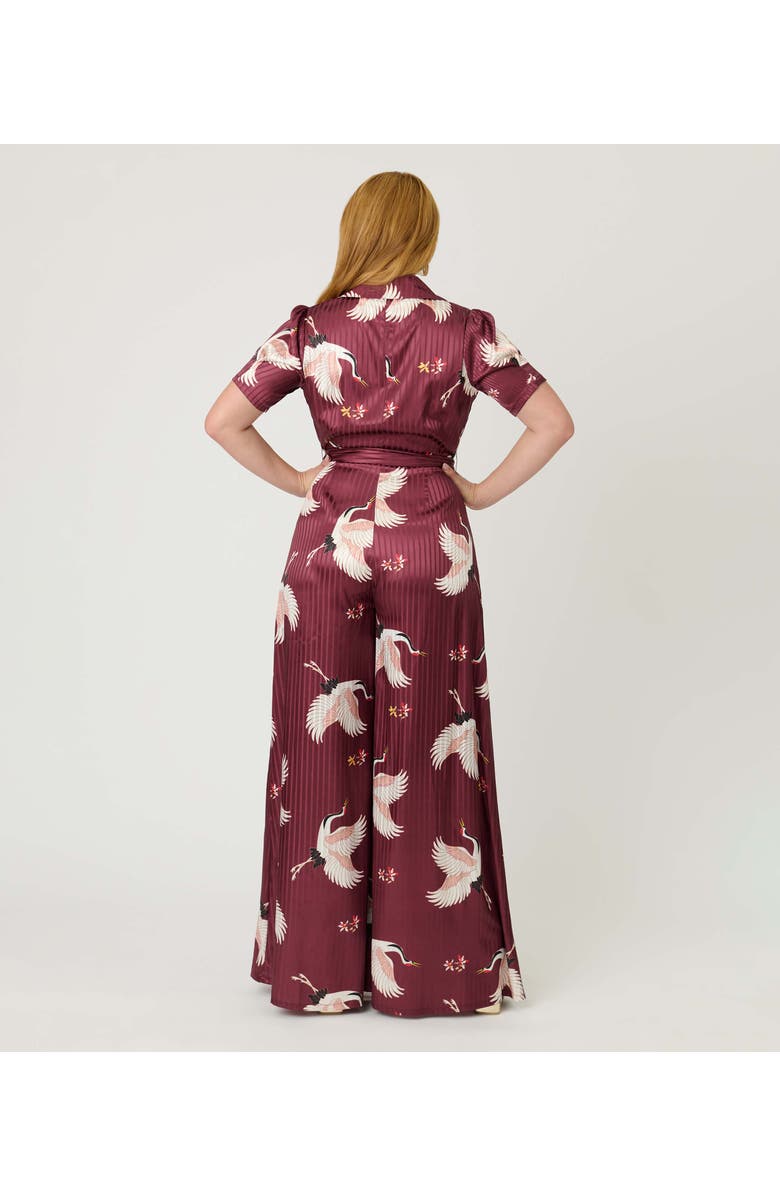 Unique Vintage 1940s Flare Leg Jumpsuit, Alternate, color, Burgundy Crane Print