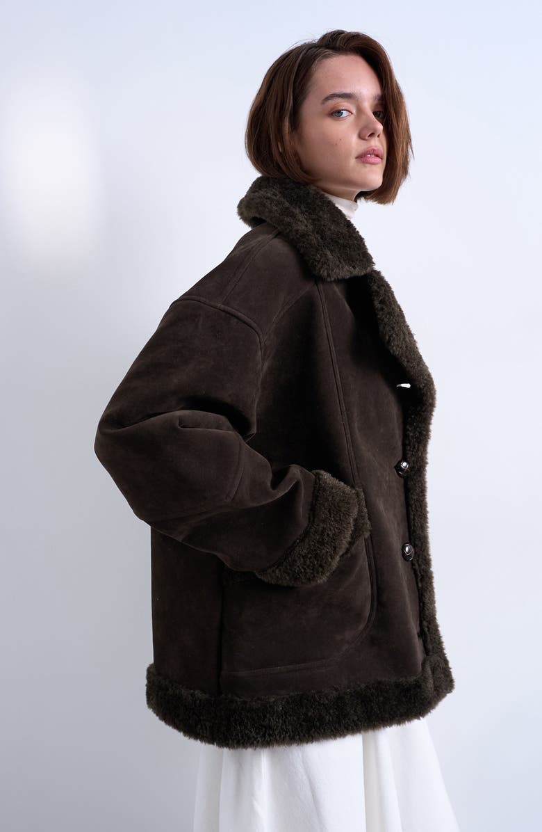 Topshop Faux Fur Oversize Jacket, Alternate, color, Brown