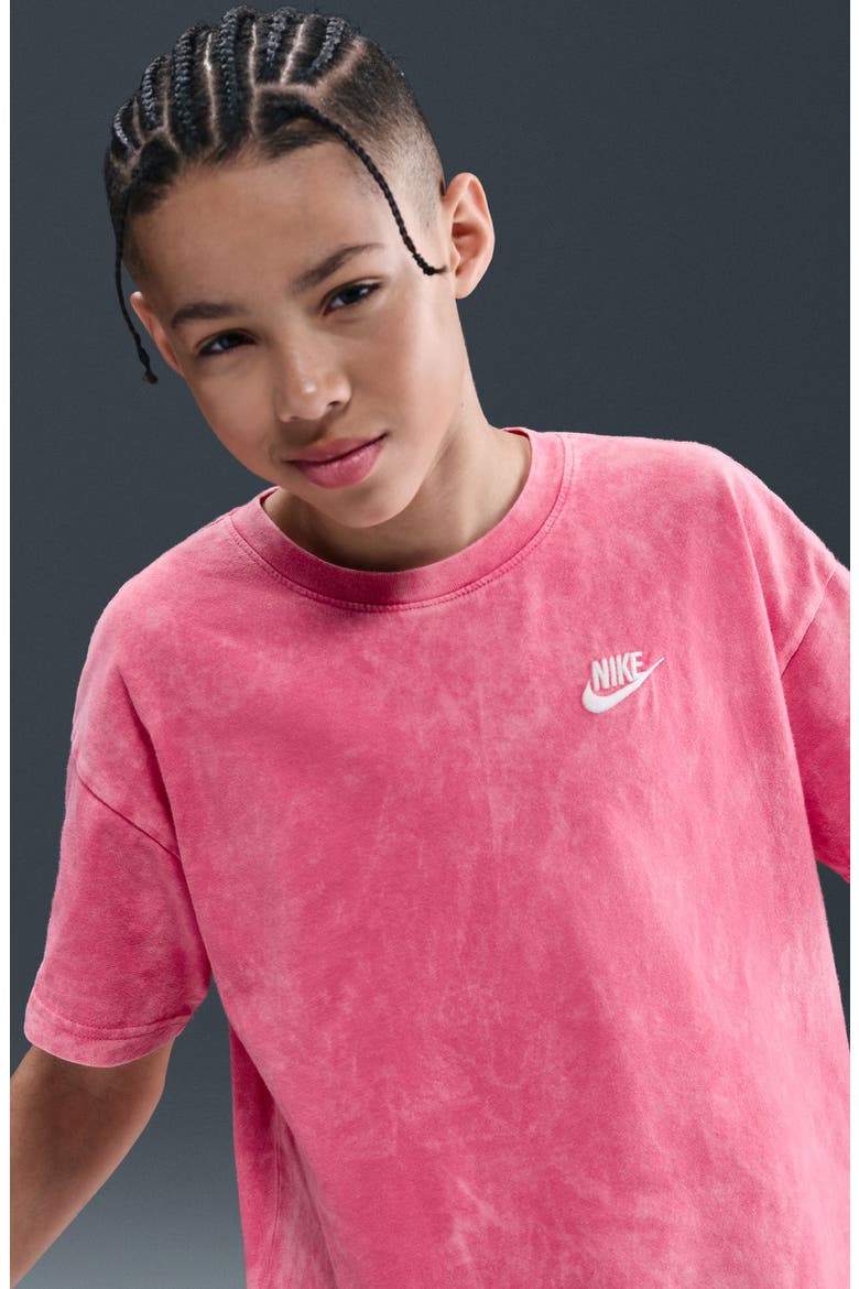 Kids' Sportswear Club Washed Cotton T-Shirt, Alternate, color, PINKSICLE