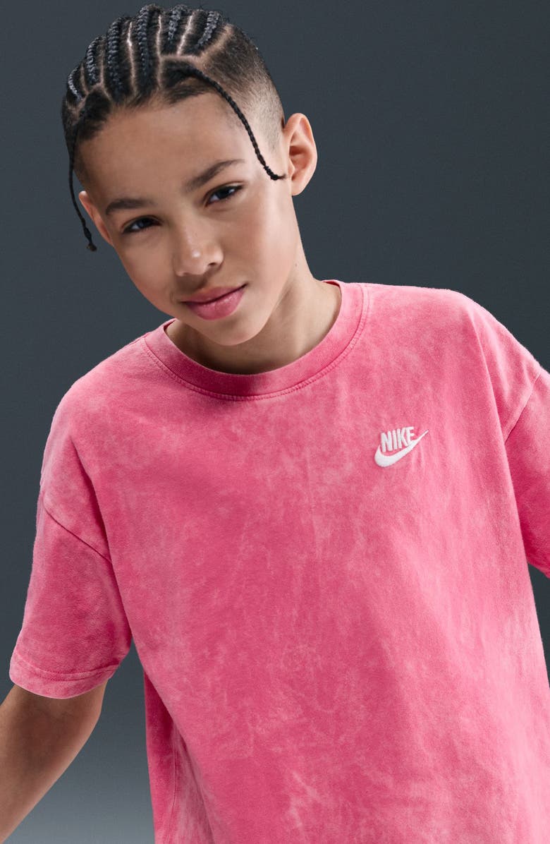 Nike Kids' Sportswear Club Washed Cotton T-Shirt, Alternate, color, Pinksicle