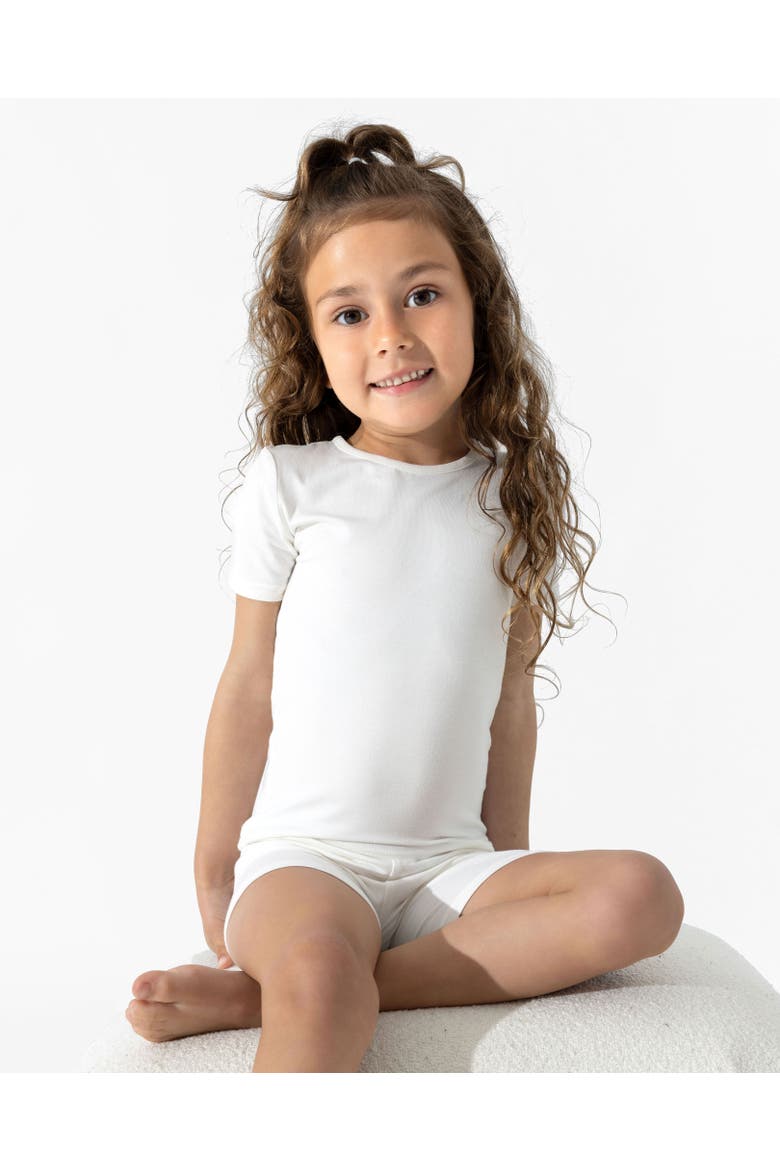 Milk White Kids 2-Piece Short Sleeve & Shorts Pajama Set, Alternate, color, Milk White