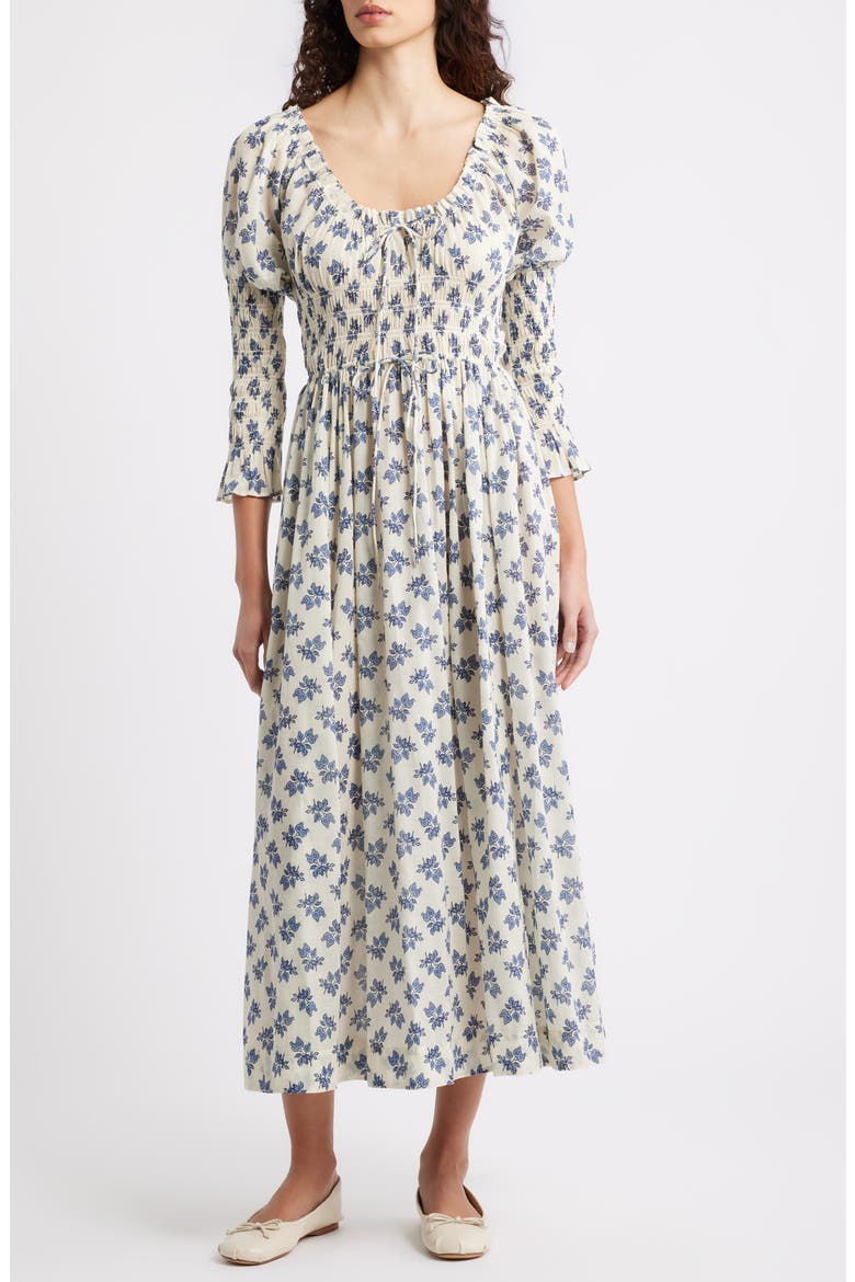 Kaira Floral Convertible Organic Cotton Poplin Dress, Main, color, CREAM POMEGRANTE BLOOM