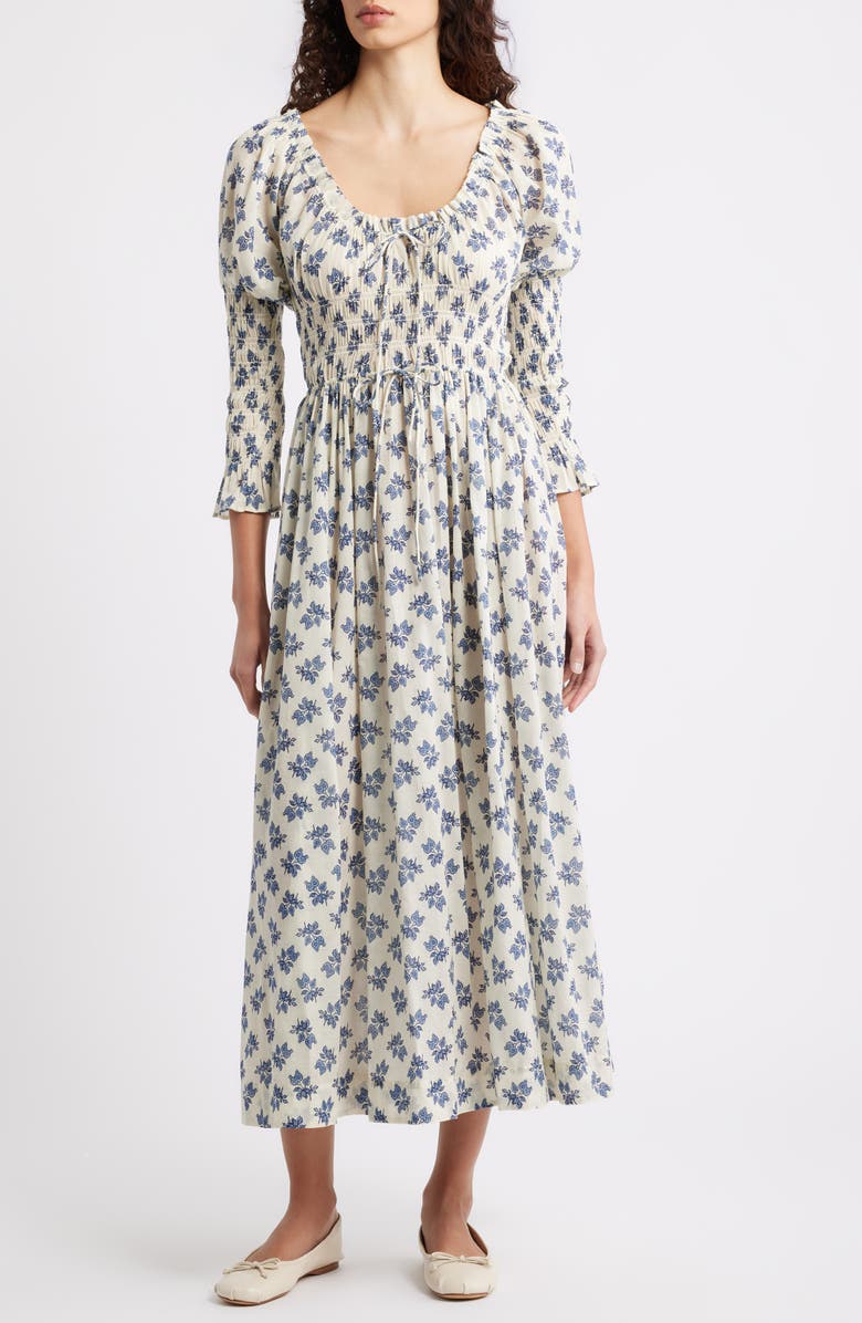 DÔEN Kaira Floral Convertible Organic Cotton Poplin Dress, Main, color, Cream Pomegrante Bloom
