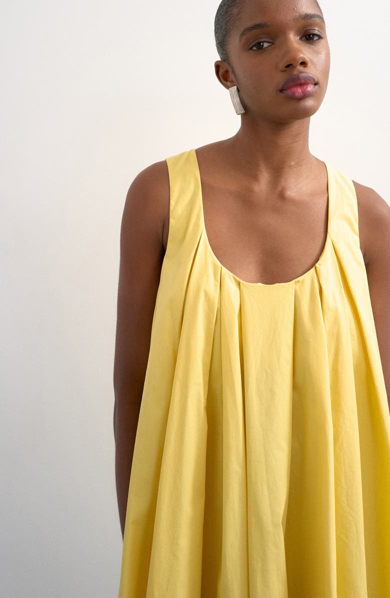 Topshop Pleated Cotton Trapeze Mini Sundress, Alternate, color, Yellow
