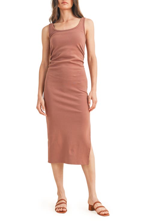 Side Ruched Knit Midi Dress