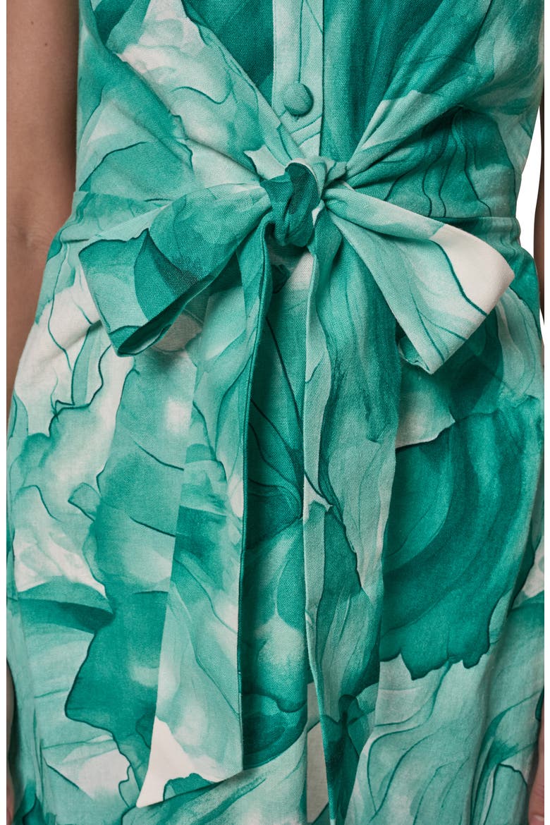 Floral Print Linen Blend Midi Dress, Alternate, color, LAWN MULTI