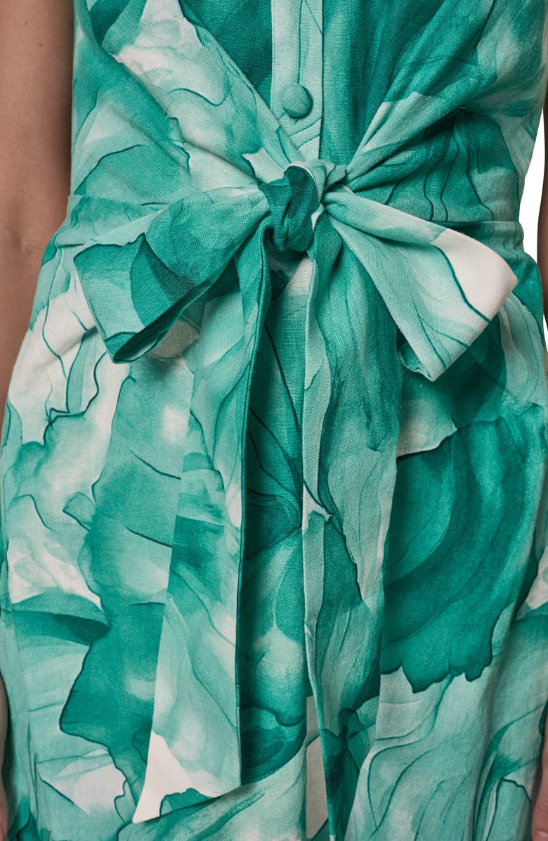 Donna Karan New York Floral Print Linen Blend Midi Dress, Alternate, color, Lawn Multi