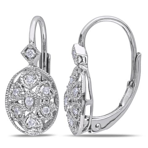 Diamond Vintage Heart Earrings Sterling Silver