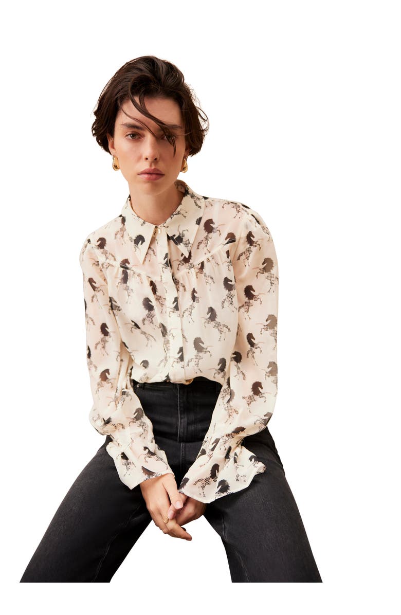 MINT VELVET Horse Print Sheer Blouse, Alternate, color, Cream