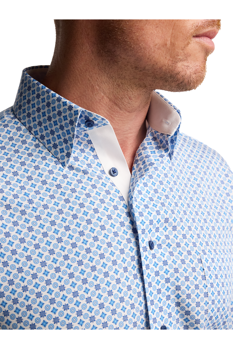 Cotton Point Collar Poplin Tailored Contrast Trim Button Cuff Long Sleeve Shirt, Alternate, color, Blue