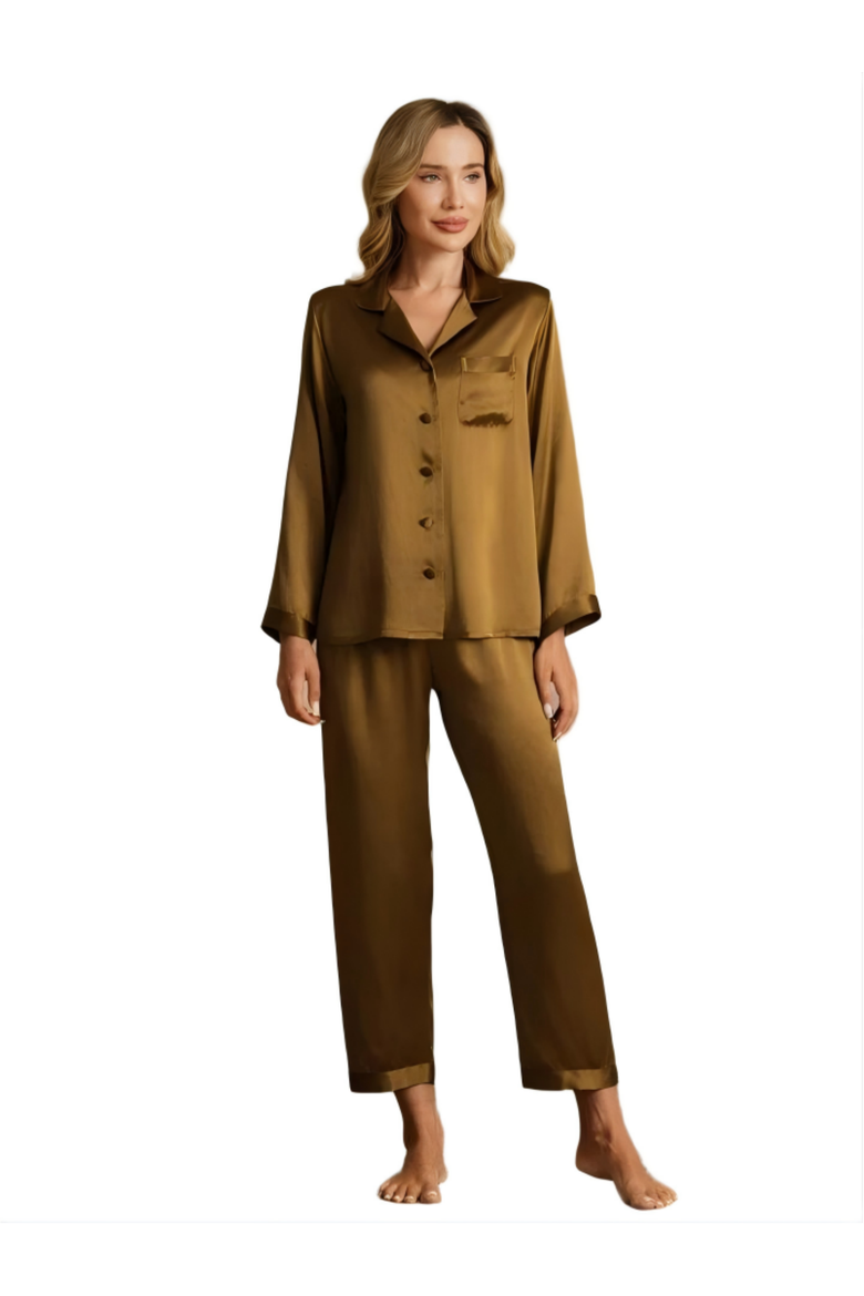 Pure Silk Long Sleeve Pajamas, Main, color, Brown