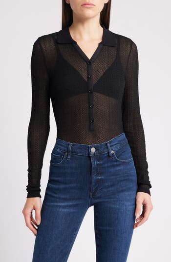 FRAME FRAME MESH LACE LONG SLEEVE POLO