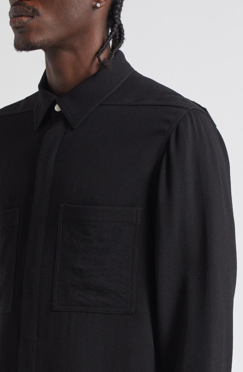 Rick Owens Hollywood Fog Pocket Wool Overshirt, Alternate, color, Black