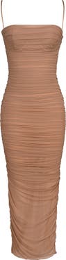 HOUSE OF CB Fornarina Ruched Mesh Maxi Dress