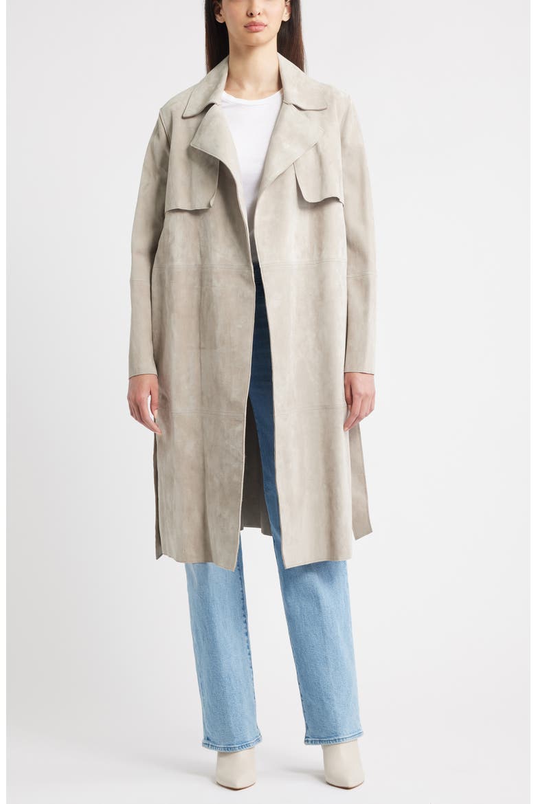 Sylvie Suede Wrap Trench Coat, Alternate, color, FAWN