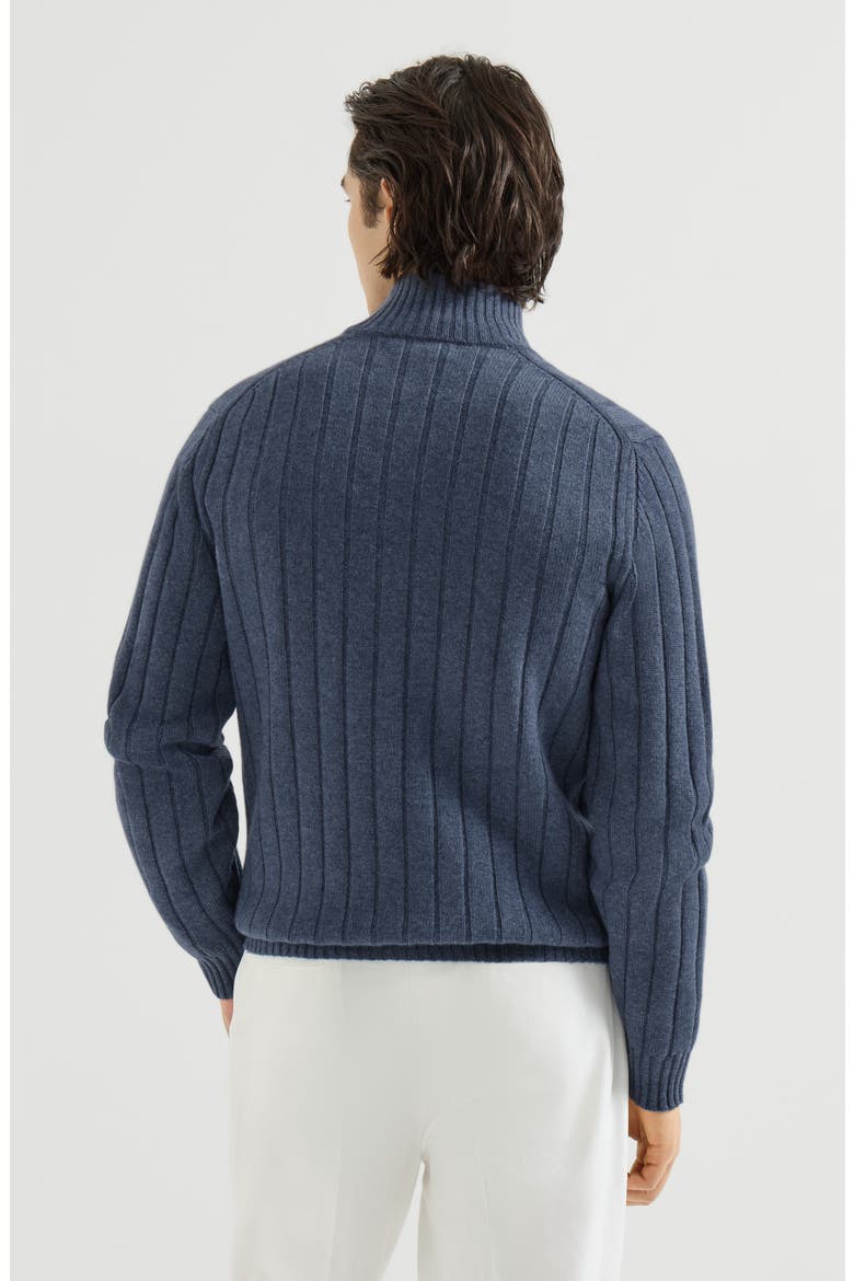 Cashmere ribbed cardigan with zip, Alternate, color, Denim
