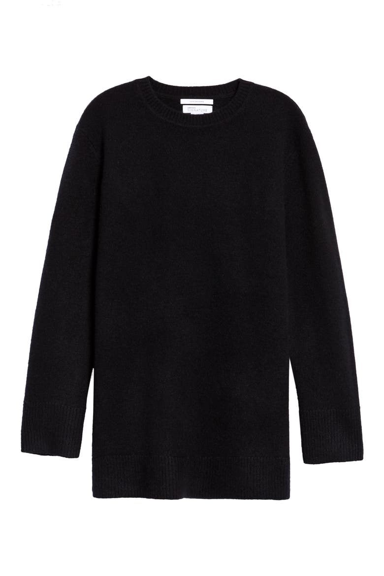 Cashmere Tunic Sweater, Alternate, color, BLACK
