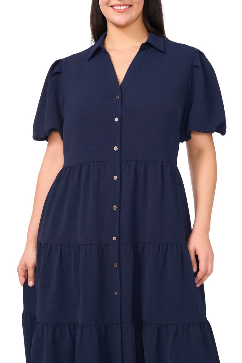 Puff Sleeve Tiered Maxi Shirtdress, Alternate, color, CLASSIC NAVY