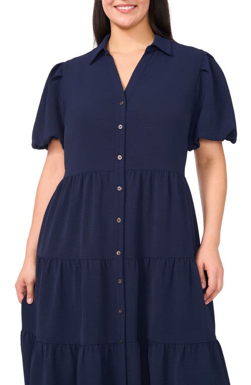 Cece Puff Sleeve Tiered Maxi Shirtdress In Blue