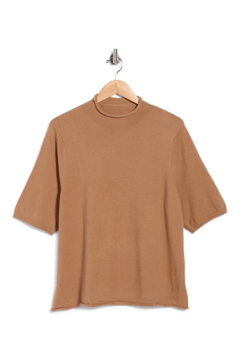 Mock Neck Short Sleeve Sweater, Main, color, CAMEL