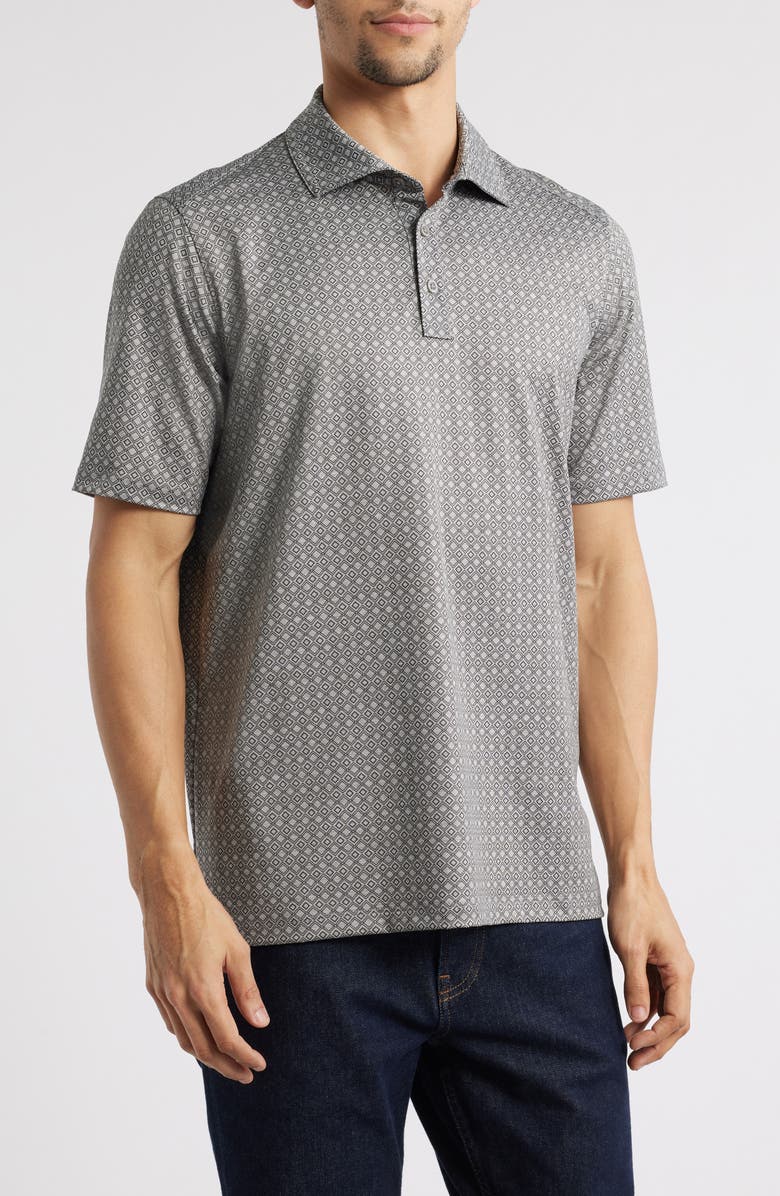 Johnston & Murphy XC4<sup>®</sup> + Cool Degree<sup>™</sup> Geo Print Performance Golf Polo, Main, color, Geo Diamonds/Gray