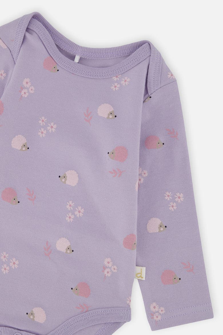 Hedgehog Organic Cotton Long Sleeve Romper, Alternate, color, Purple Hedgehog Print