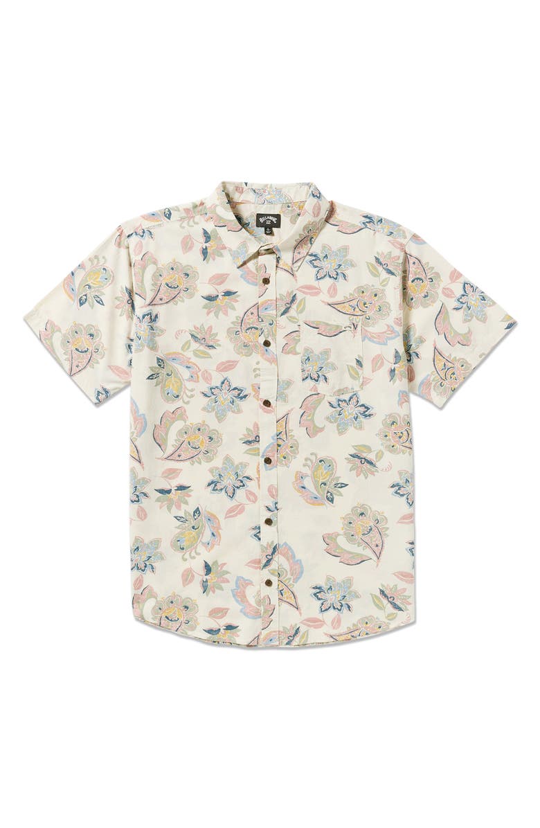 Billabong Sundays Paisley Short Sleeve Button-Up Shirt, Alternate, color, Sand