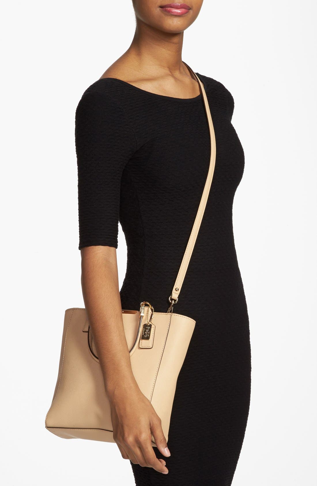 'Madison' Saffiano Leather Tote, Alternate, color, TAN
